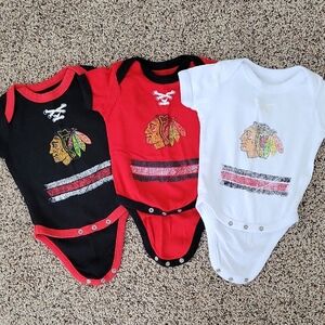 Chicago Blackhawks NHL Red, Black, and White Kids Bodysuit Trio